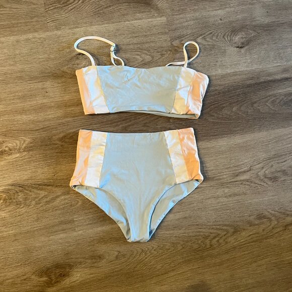 L*SPACE Rebel Heart Bikini Top in River & White & Cantaloupe - Picture 4 of 5